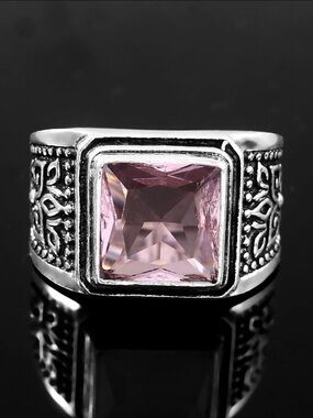 Silver925  Ring with Square Pink Gem size 8